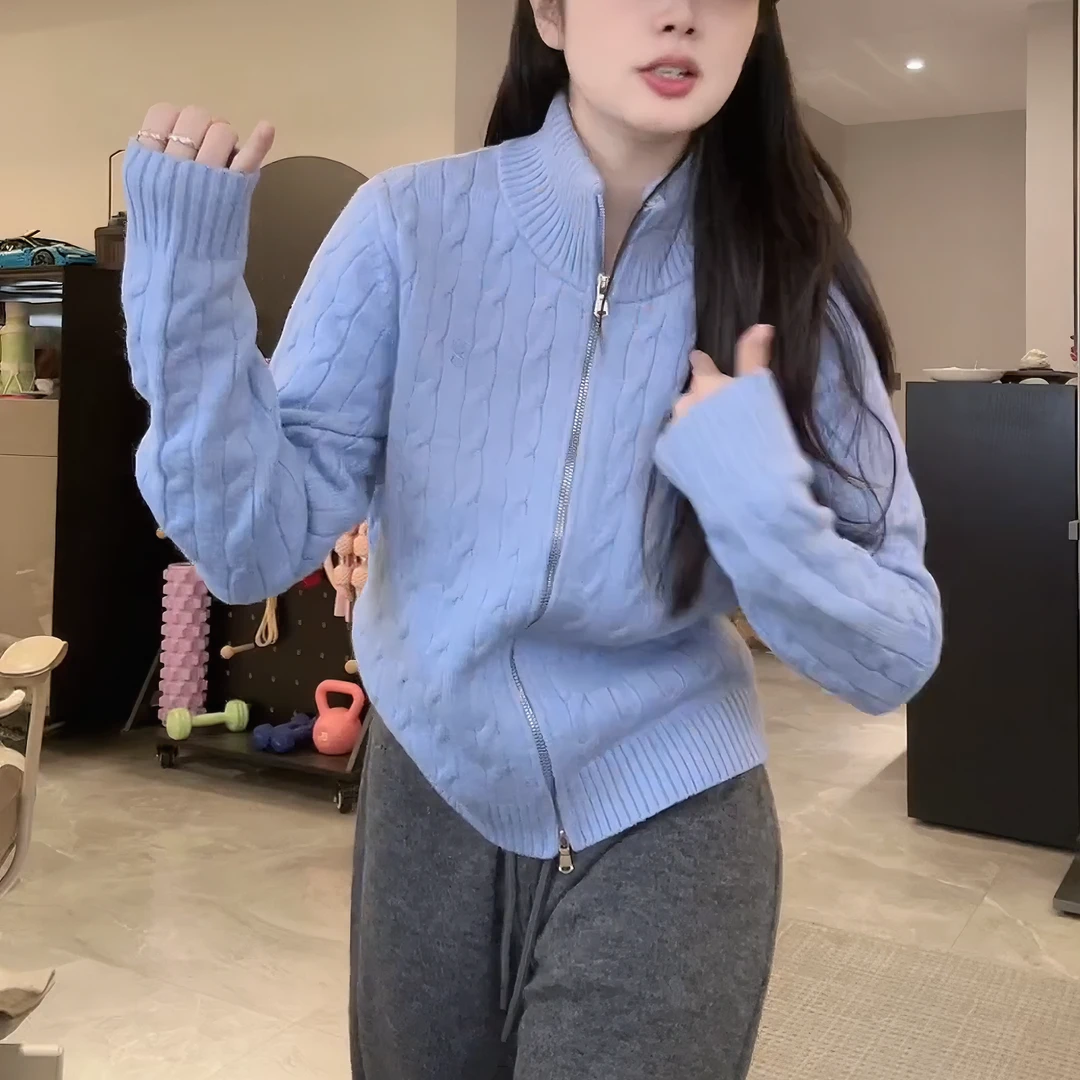 2025秋冬新款气质老钱风双头拉链开衫瑜伽毛衣外套LK2507505