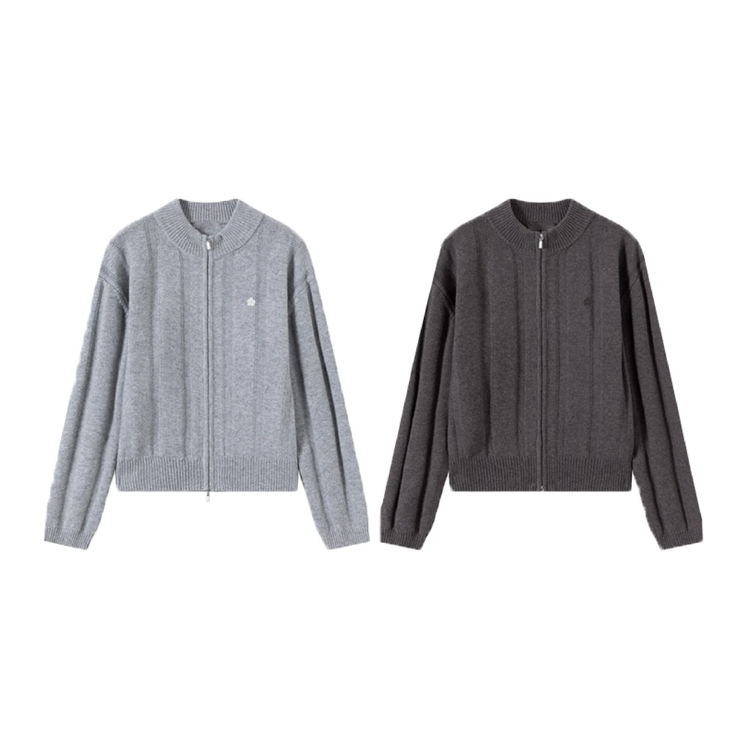 Aleksandre棉宝“马球”羊毛包芯纱复古双开拉链针织毛衣外套