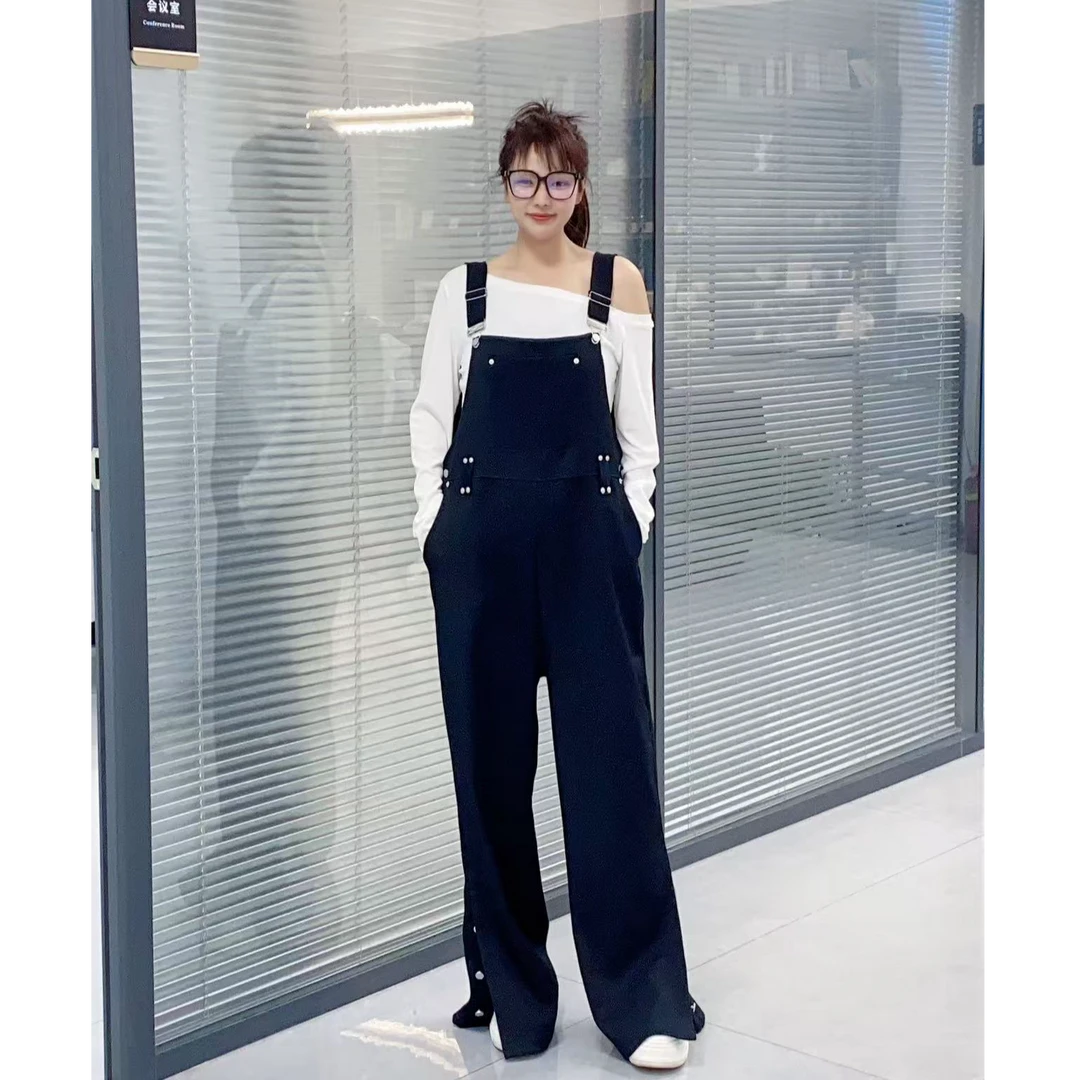 XIE7  简约百搭上衣背带裤套装9672