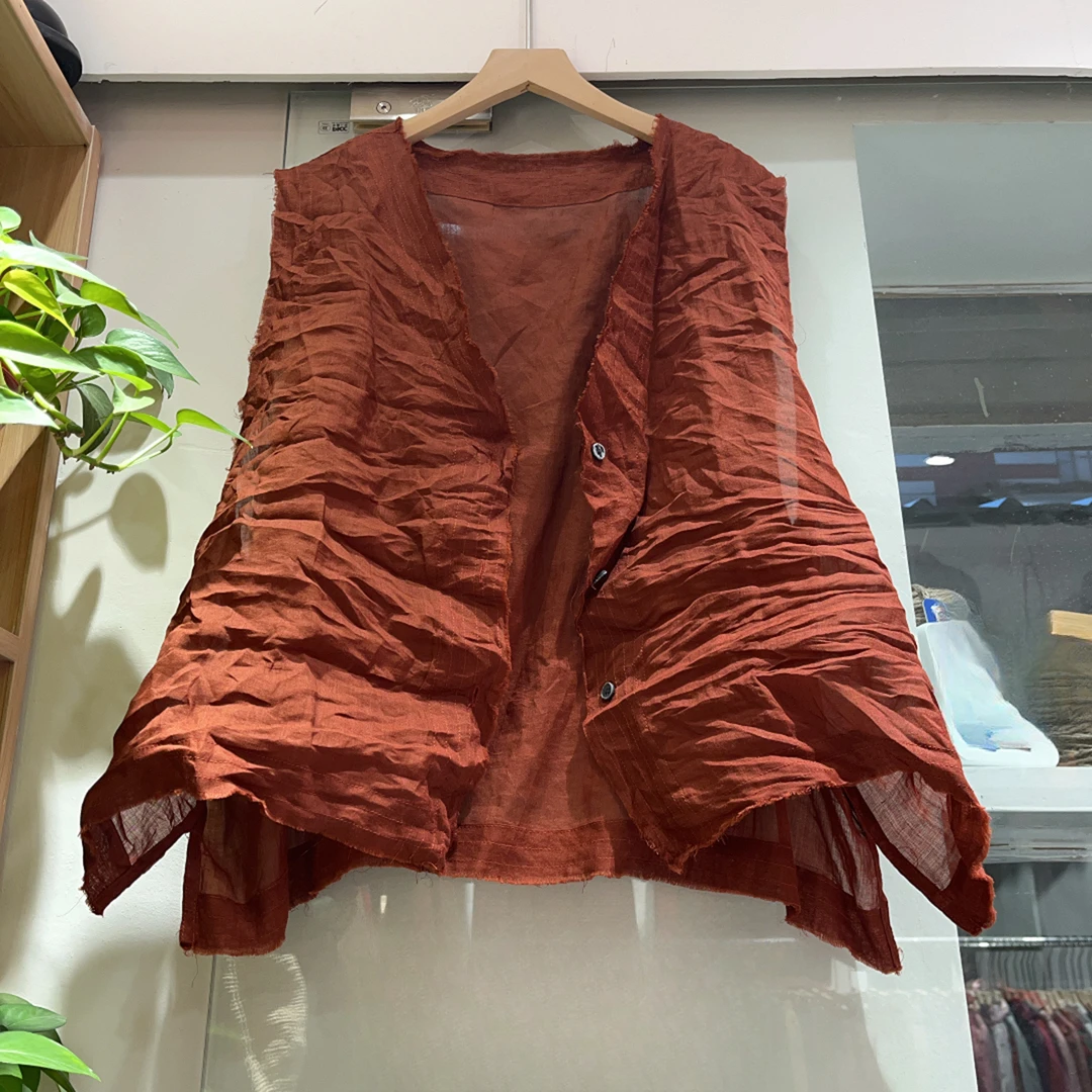 苎麻毛边马夹休闲短款宽松（衣长58）