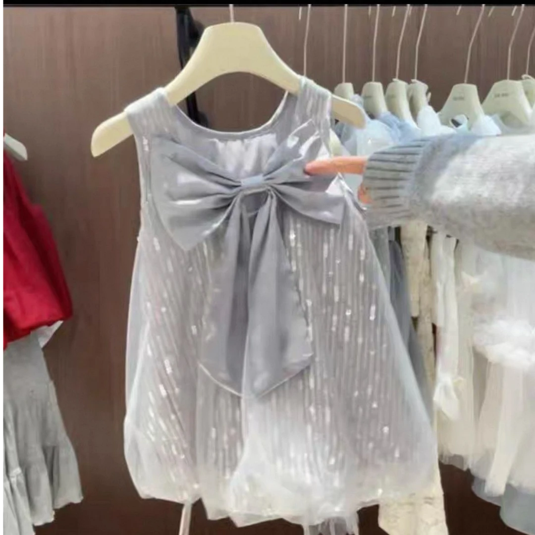 儿童无袖立体蝴蝶结网纱裙公主裙2025夏装女宝女童甜美连衣裙子