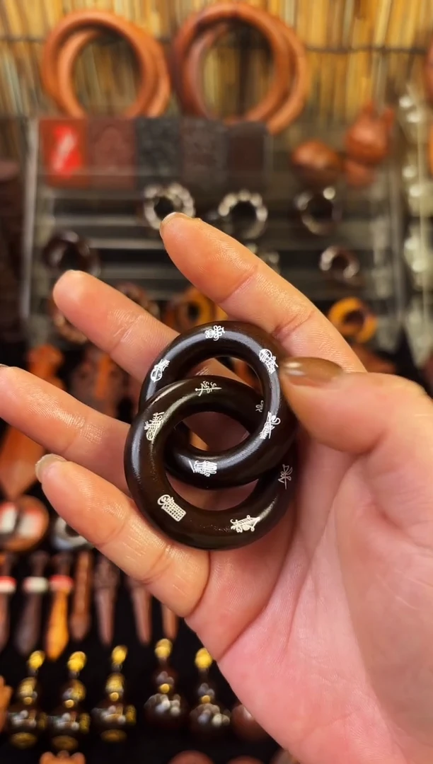 雷枣木玉化  双面镶银五雷五路乾坤圈 2.0