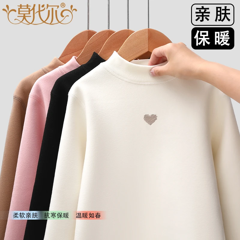 儿童打底衫秋冬加绒加厚女童保暖内衣圆领秋衣上衣中大童长袖上衣