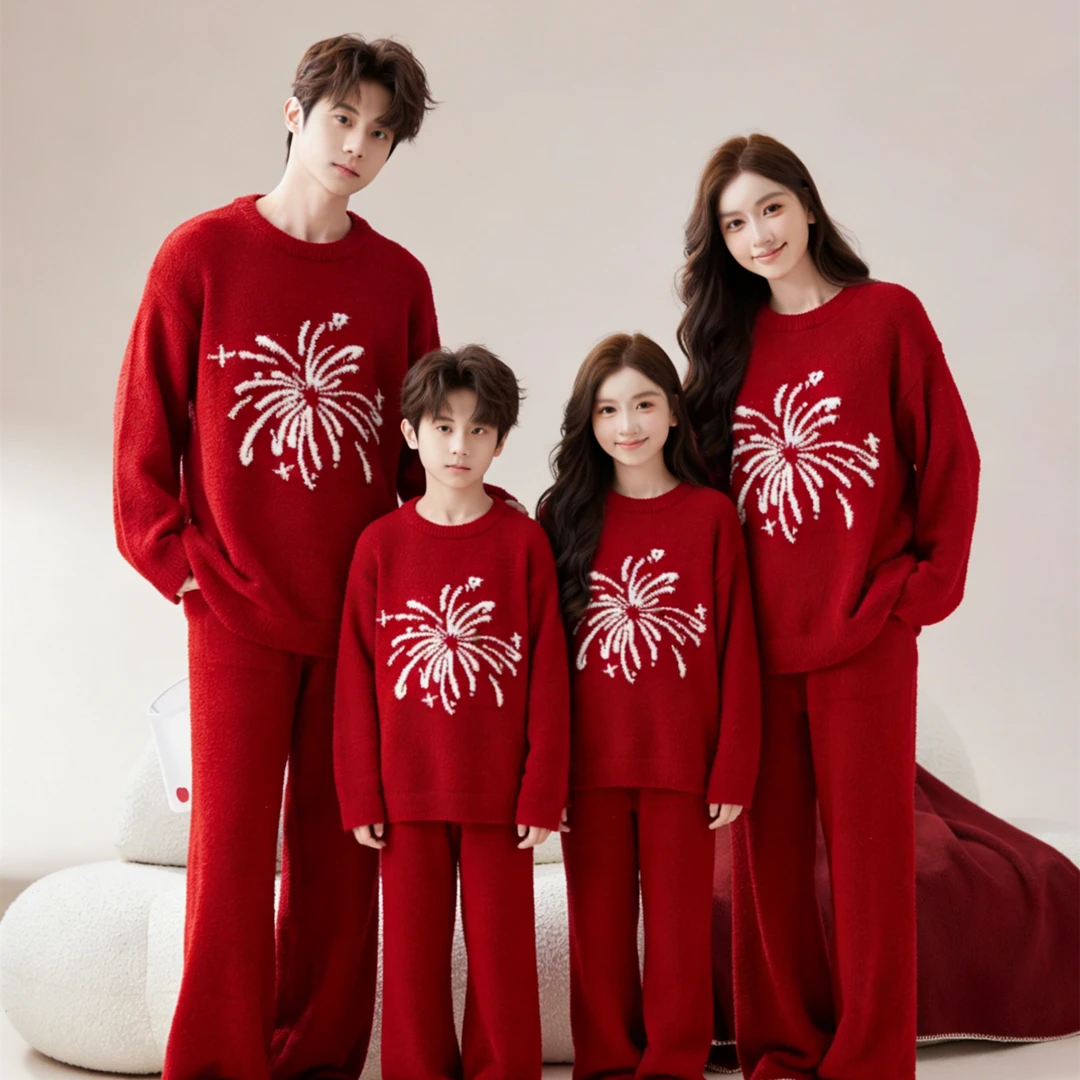 【红色彩花~亲子】冬季新款睡衣半边绒套装保暖软绵绵可外穿JL59116