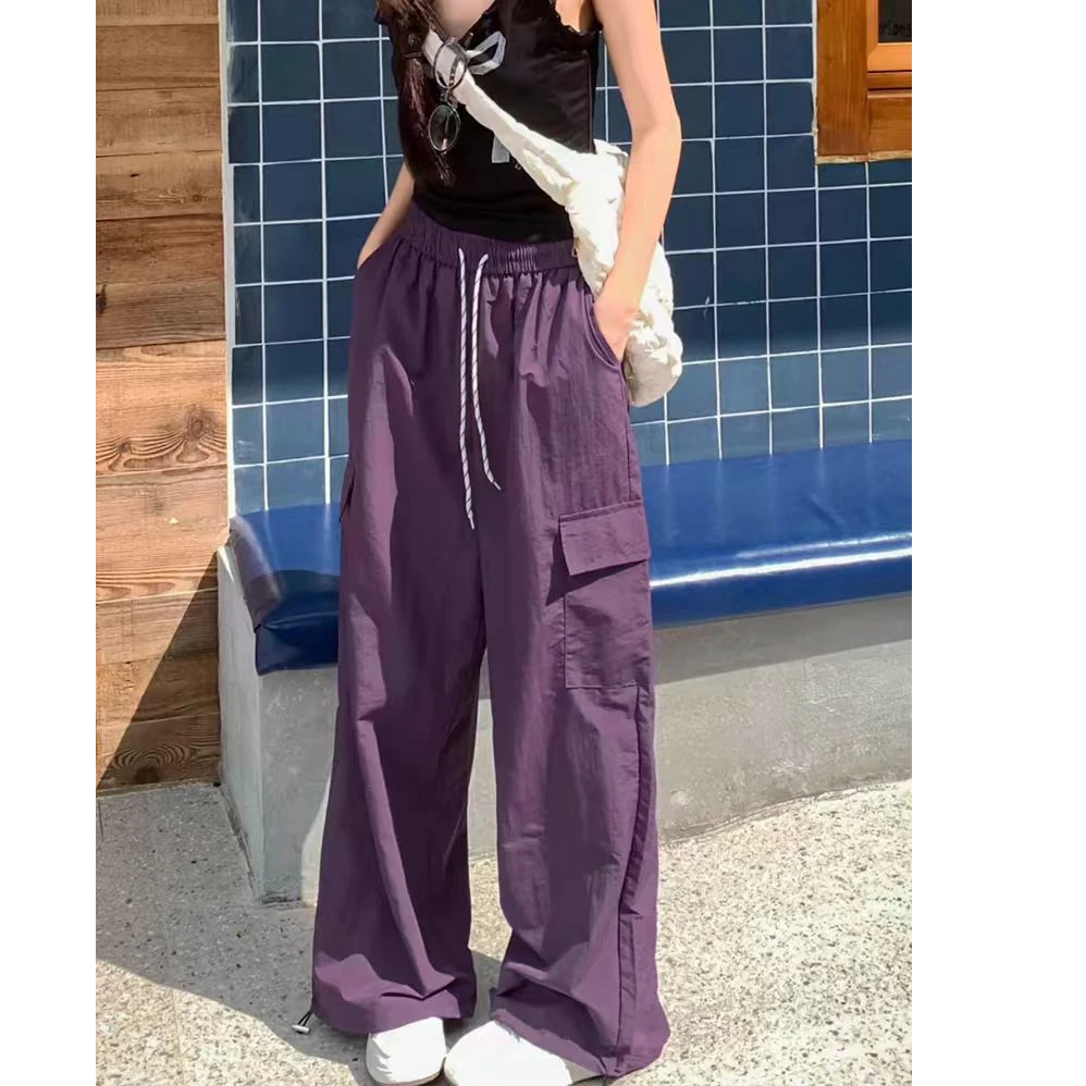 【赫赫妈专属】新款七色速干工装裤女夏薄款美式嘻哈运动直筒阔腿裤