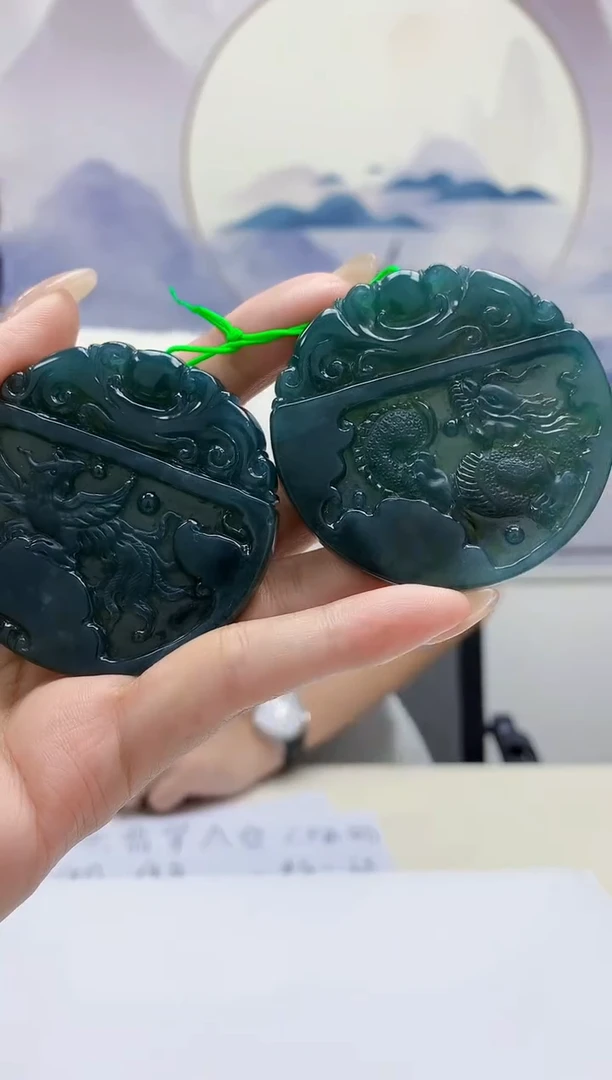 定制翡翠未镶嵌4868MM-毛货两件挂件54