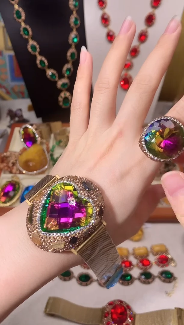铜合金石英石奢华炫彩手链戒指