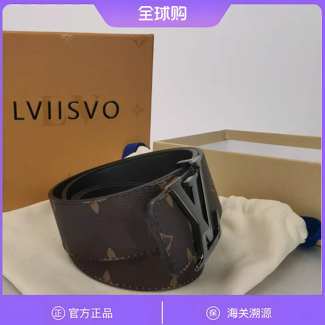 lviisvo路威丝 平滑扣牛皮棕色印花皮带男款经典时尚4cm百搭M9097