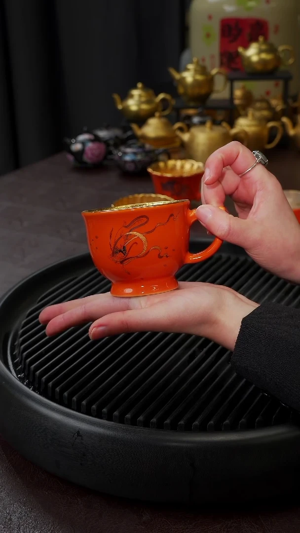 【闪购商品】杯【宜景窑爱马仕橙鎏金】手绘敦煌马克杯