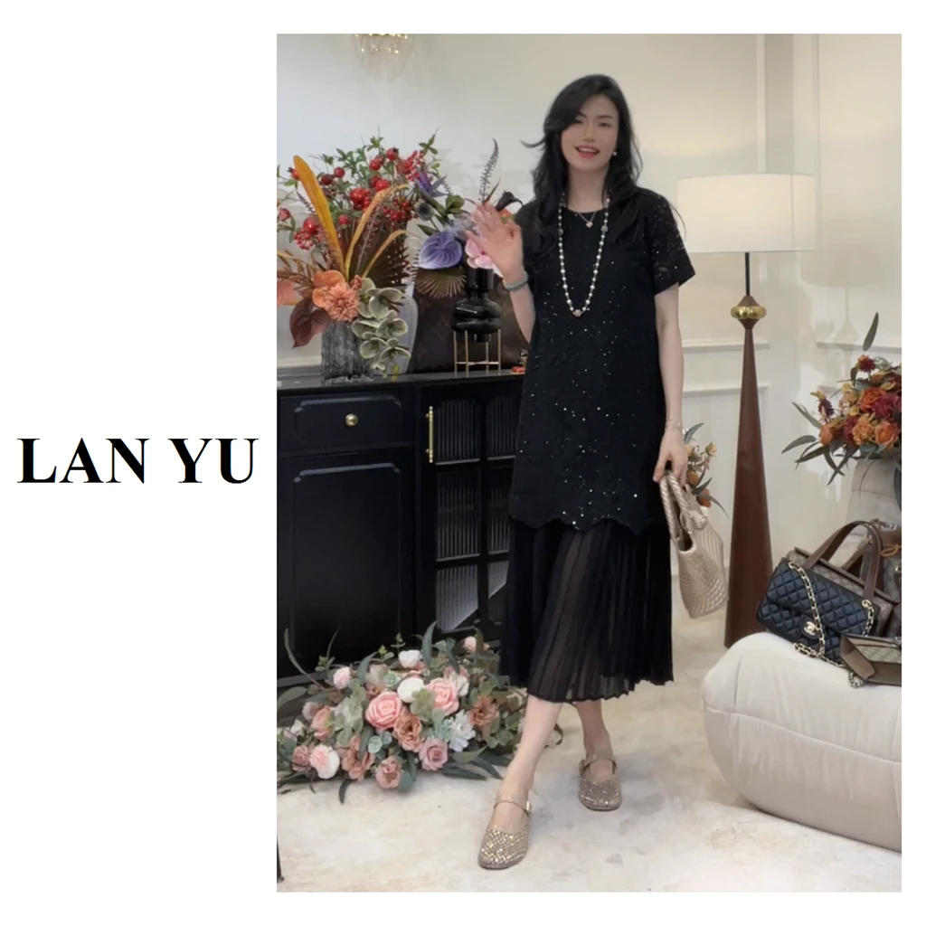 小个子/常规【莫利庄园】法式重工镂空钩花夏季假两件百褶显瘦长裙