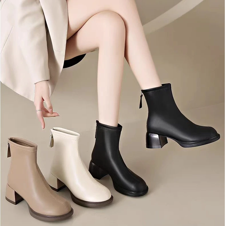 7708-1 新款秋冬时尚气质百搭粗跟圆头瘦瘦靴