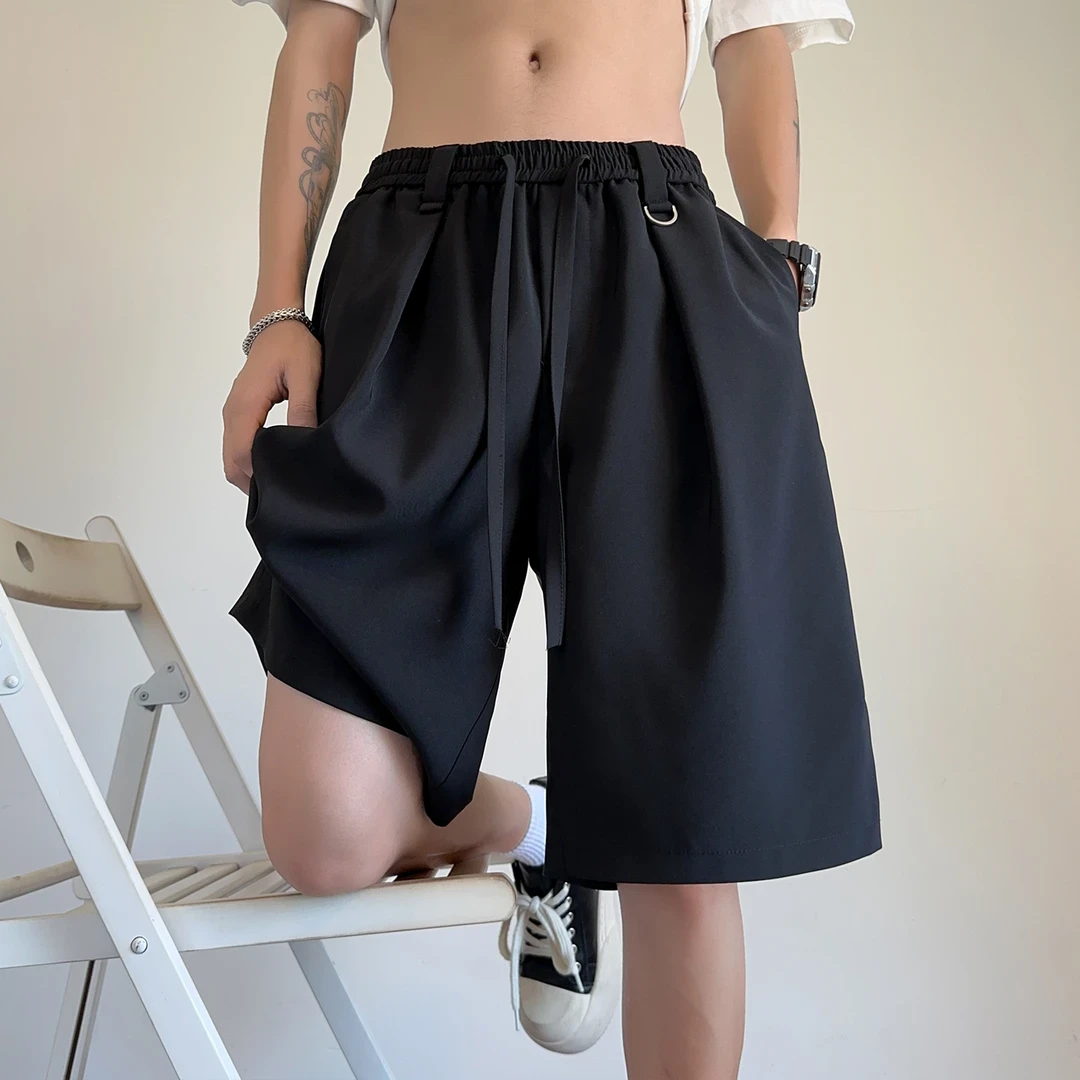 夏季薄款冰丝西装短裤男宽松直筒潮流中裤垂感速干外穿休闲五分裤