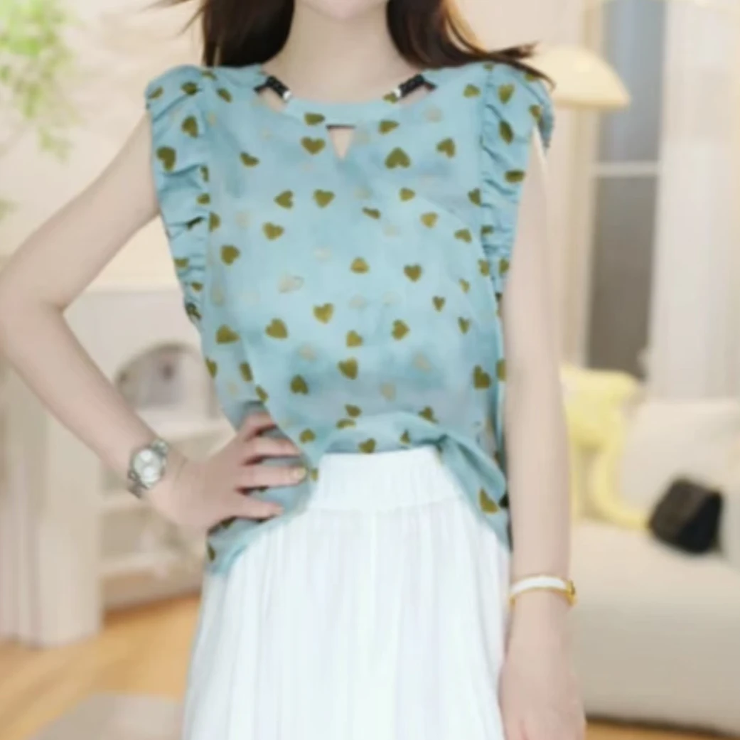 HH心形印花短袖圆领INS风夏季衬衫白色时尚减龄泰式