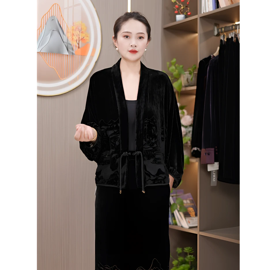 桑蚕丝防晒外套复古真丝绒外套女夏季新品重工雕花薄款防晒上衣女