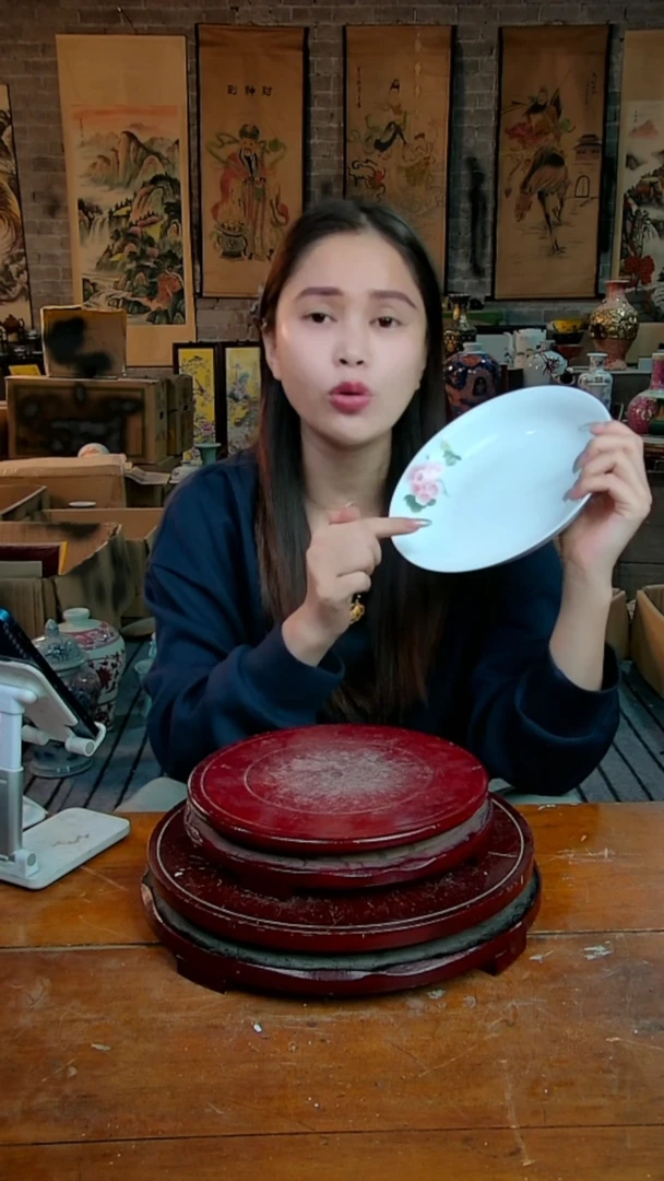 摆件景德镇陶瓷摆件芙蓉花赏盘