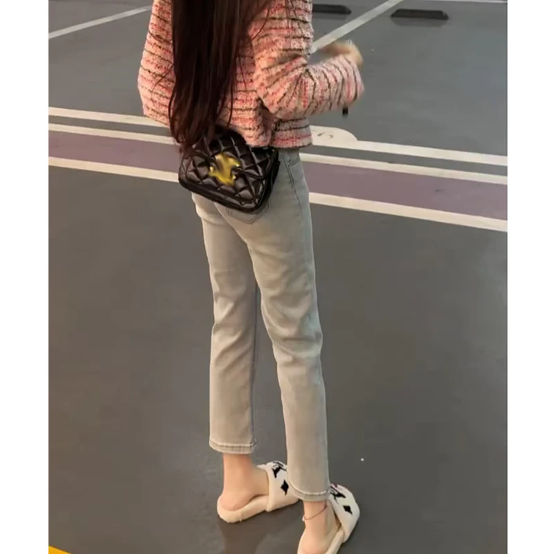 复古显瘦九分直筒牛仔裤子女2025春季新款大码女装洋气高腰烟管裤