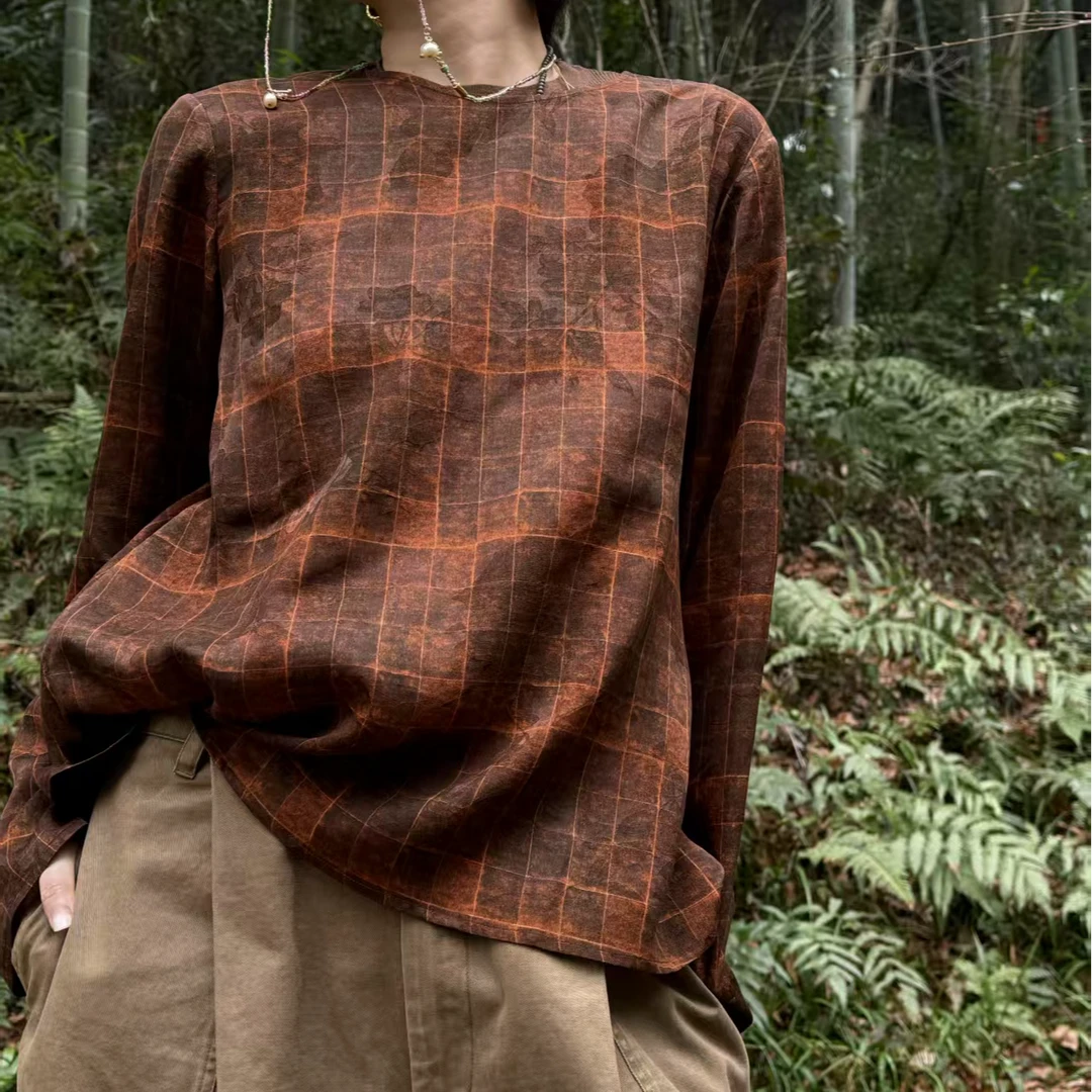 【橘祥如意】LIY绞罗红云橘调格纹上衣