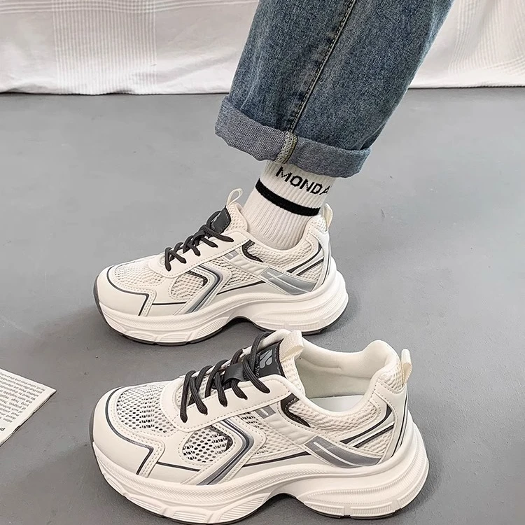 Moleubak老爹鞋女2025年夏季新款小个子增高透气薄款网面运动鞋