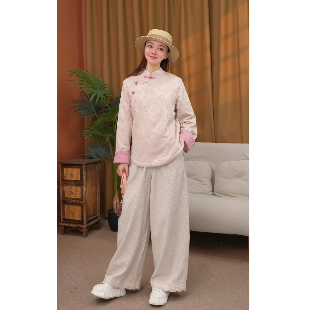 【暖暖】棉麻加厚款保暖国风立领中式加厚禅意风棉服小个子宽松休闲