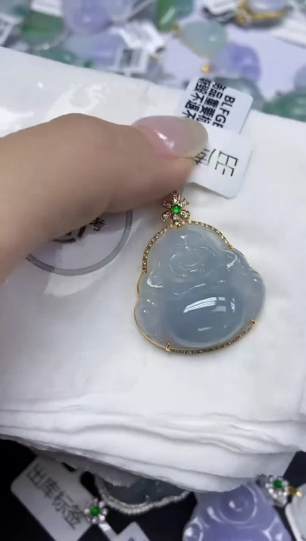 翡翠18K金镶嵌颈饰天然缅甸翡翠A货百元以上9元证书费自理