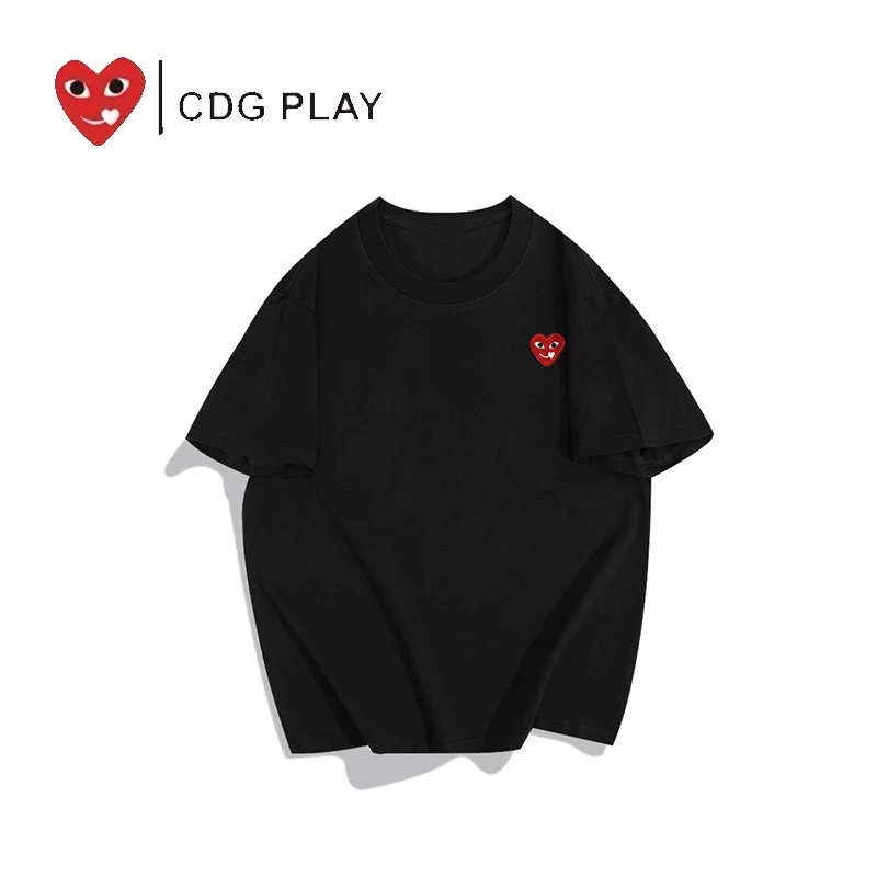 CDG PLAY爱心百搭时尚国潮短袖女2025春夏圆领宽松情侣纯棉T恤