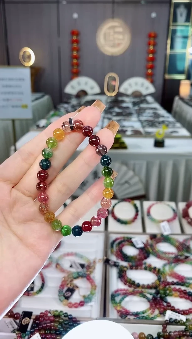 老矿碧玺色标彩虹透体单圈手串7mm+未镶嵌碧玺dan多样性发货一条
