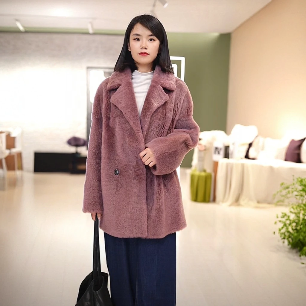 【福利专拍】反季清仓皮毛一体外套女款简约真皮毛皮草大衣 22638