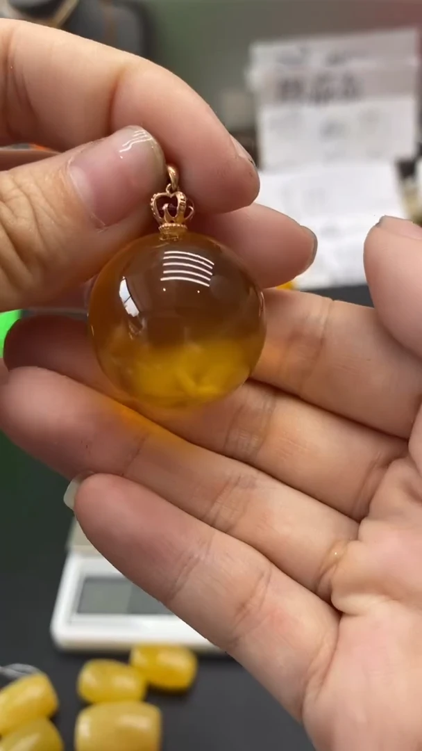 琥珀18K金镶嵌珠宝奇石2456