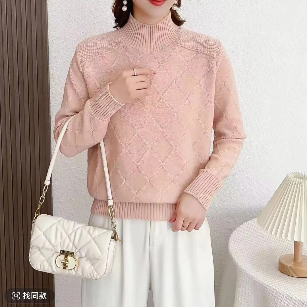 【珍珠-菱格】春季新款宽松菱格气质毛衣