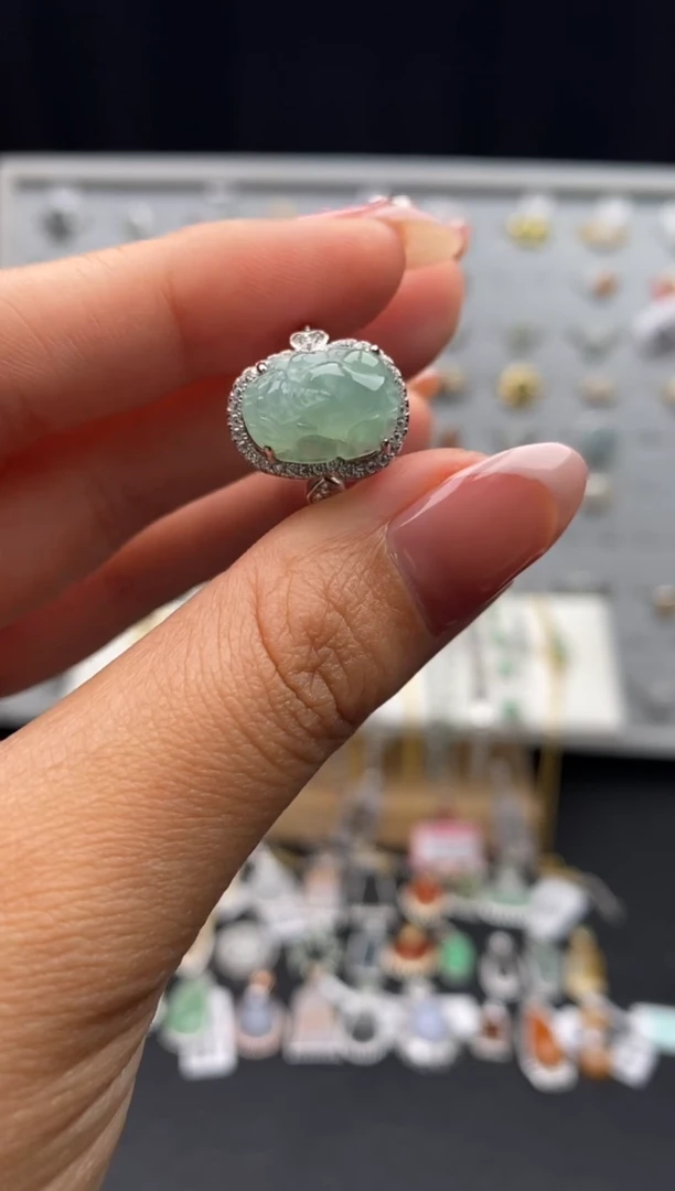 银S925镶嵌戒指翡翠天然A货翡翠