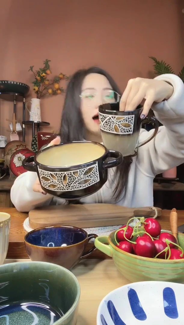 陶瓷双耳碗 杯子 2件套 微瑕疵