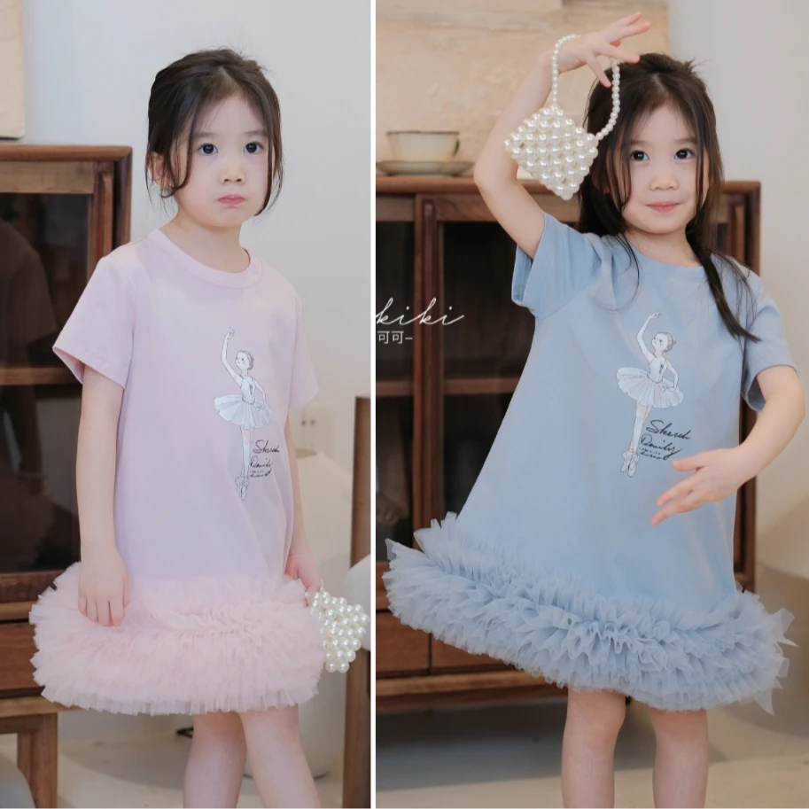 【小天鹅】2025儿童夏季新款女孩圆领童装短袖T恤裙 熙熙可可TX2519