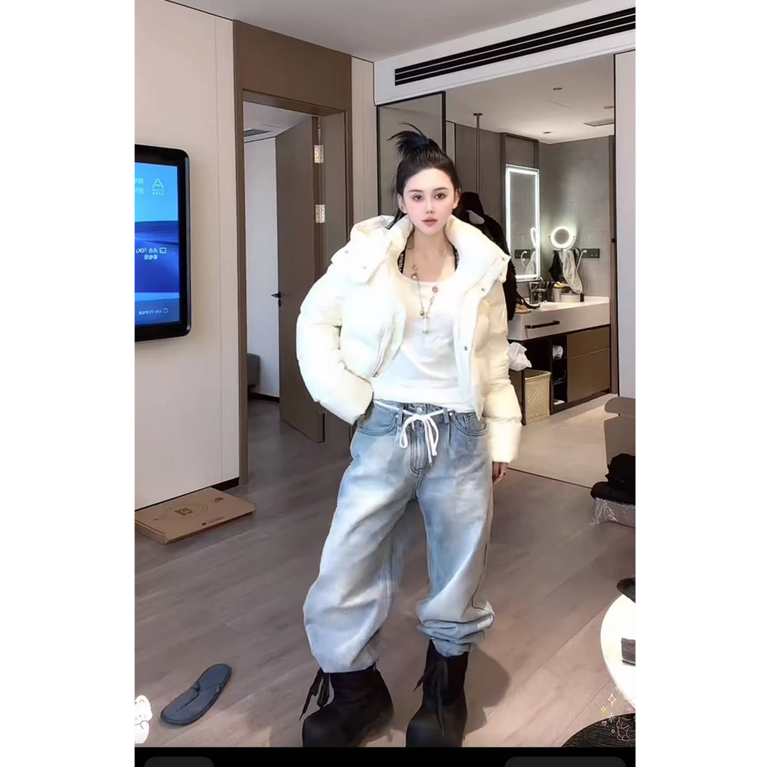 RUYIFASH 帽子可拆卸短款白羽绒服