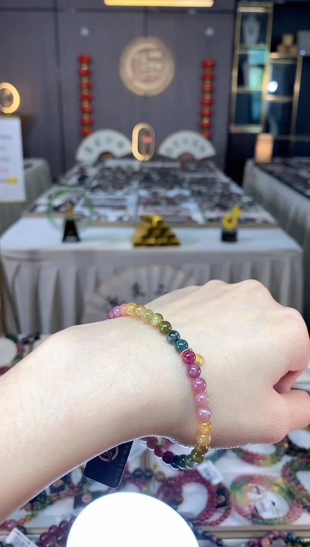 未镶嵌老矿碧玺色标彩虹净体单圈手串5mm+碧玺dan多样性发货一条