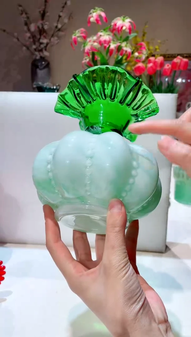 【闪购商品】琉璃手工艺品白菜芬顿花瓶 微瑕