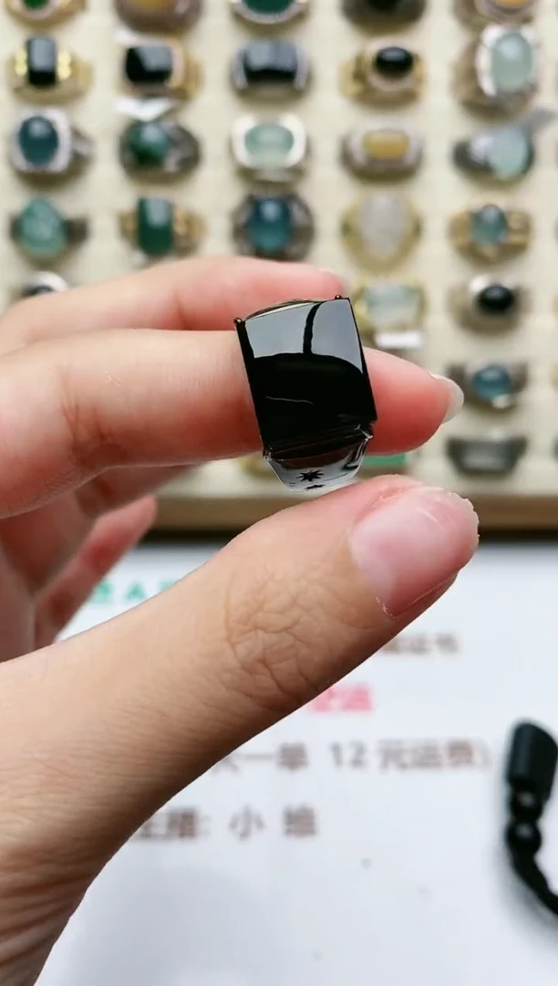 翡翠戒指银S925镶嵌天然翡翠男戒