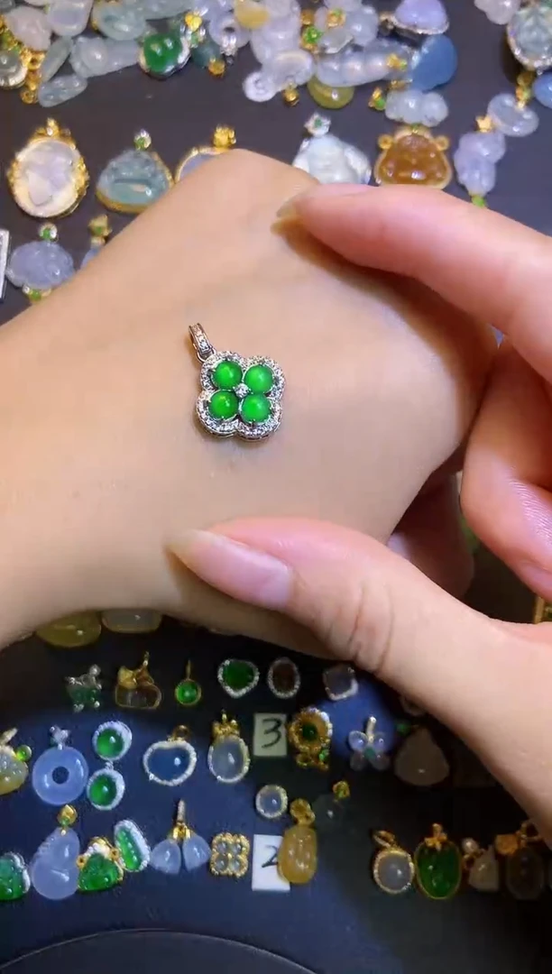 翡翠银S925镶嵌吊坠(不含链)天然A货翡翠