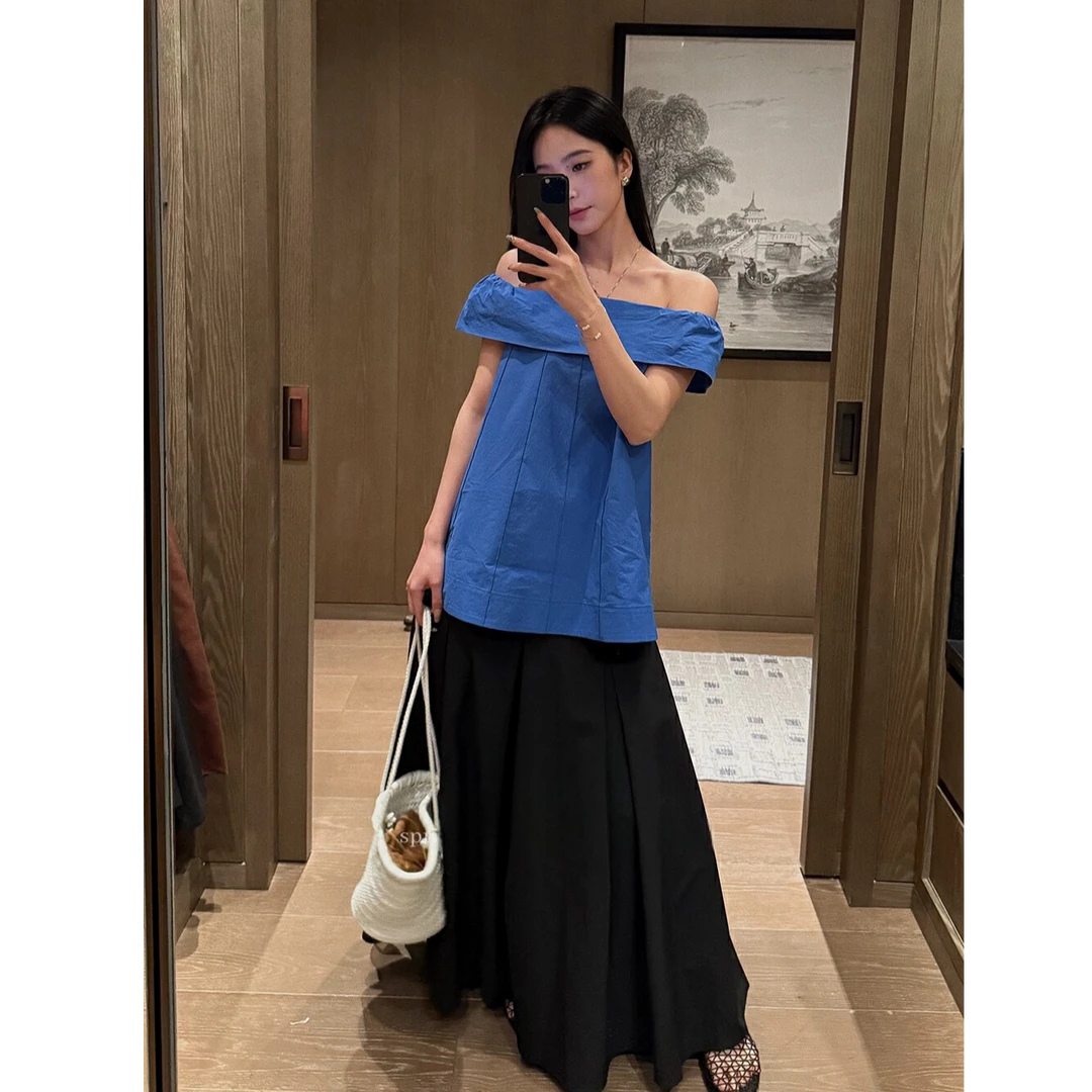 千金清冷感贵系衣服套装女夏季2025新款一字肩上衣半身裙两件套