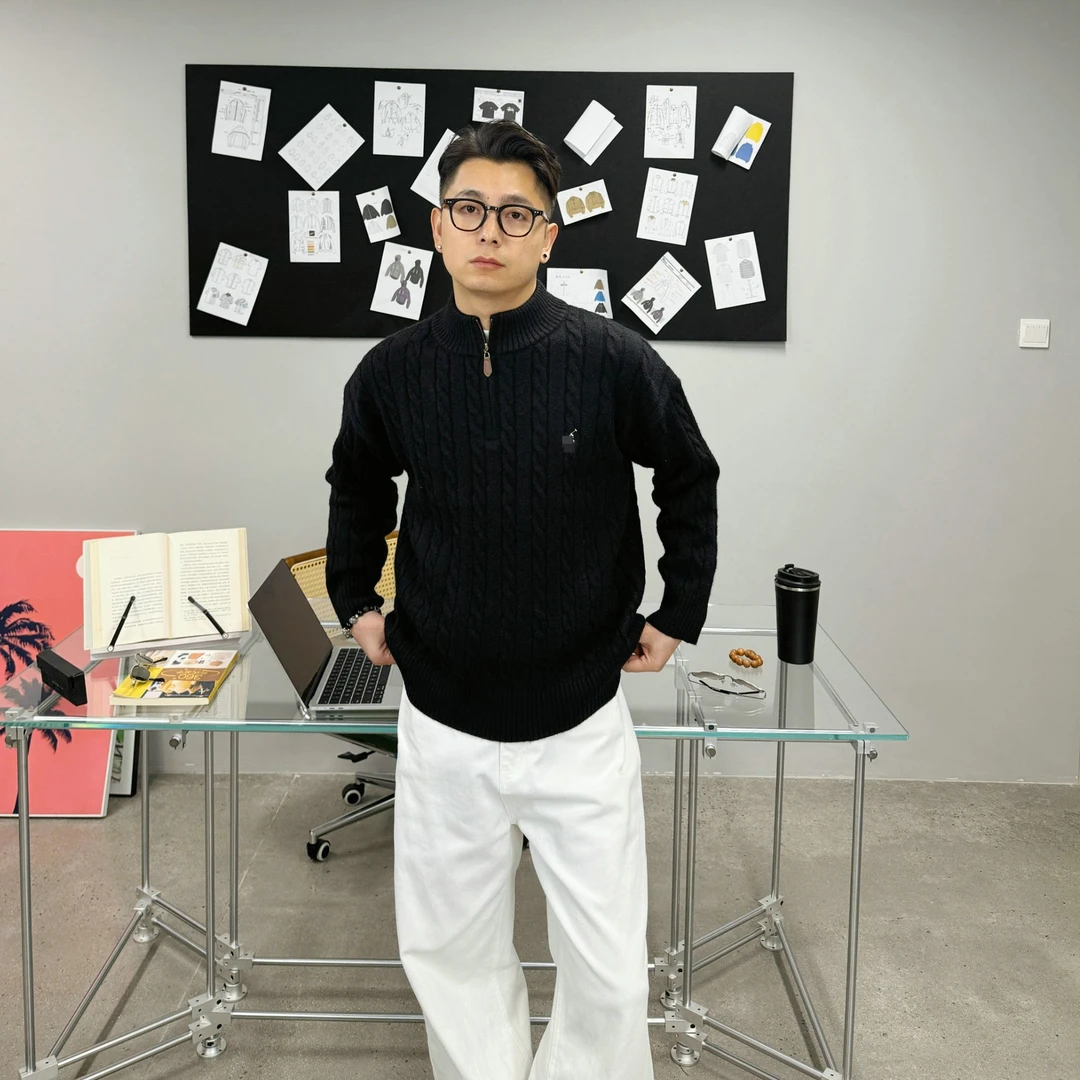 GP2 2025aw气质休闲半拉链麻花套头内搭针织衫秋冬男百搭外穿毛衣