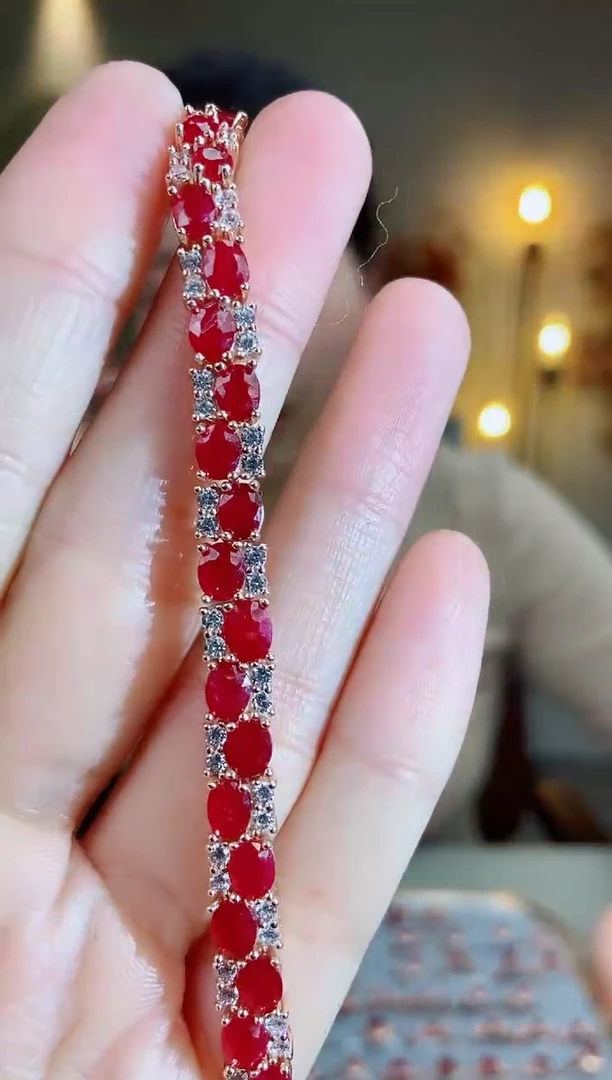 银S925镶嵌手链红宝石手链