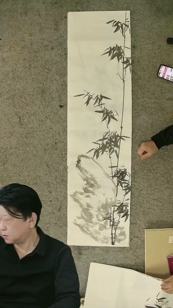 国画四尺对开  墨竹条屏 34*138cm