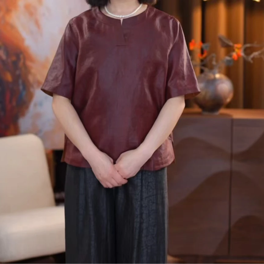 【柳依】红云纱新款重磅百分百桑蚕丝百搭上衣