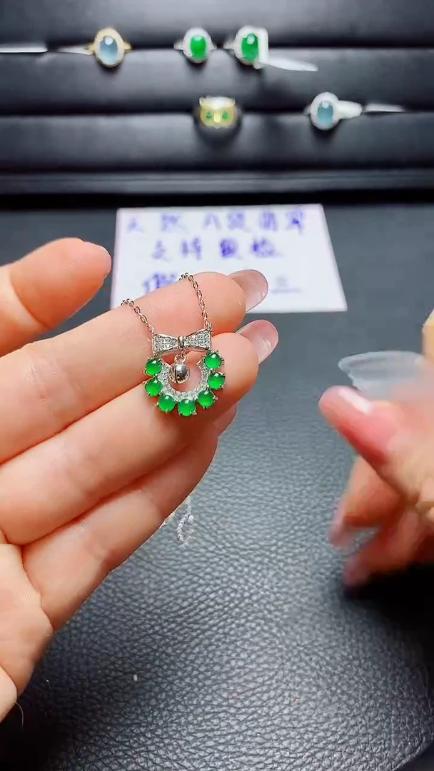 银S925镶嵌戒指翡翠天然翡翠A货s925银镶