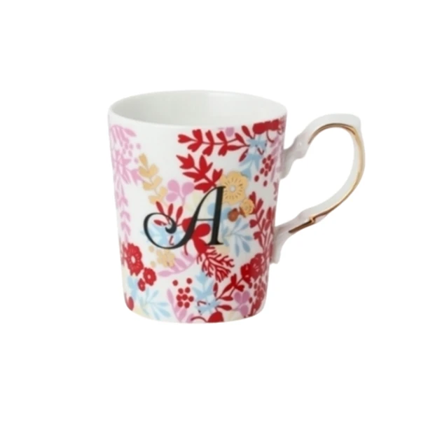【FF家】300ML 绮梦繁花字母杯 马克杯 高温瓷 创意 家用 手工 欧式