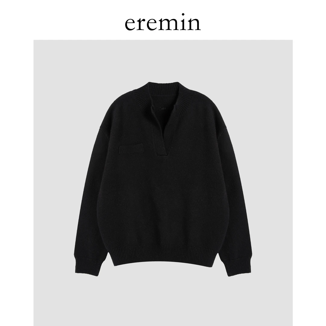 DE Mincollection半开领毛衣/羊毛亨利领罗纹拼接松弛毛衣59115