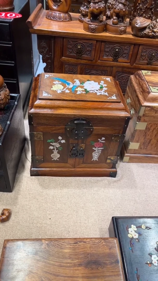 木花开富贵官箱首饰箱