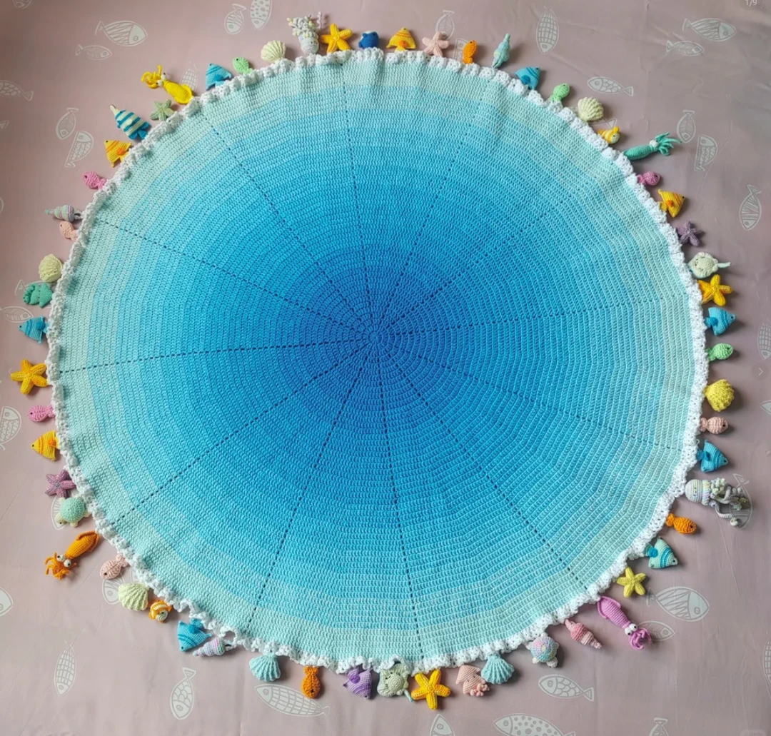 海洋动物钩织毯子diy材料包成品