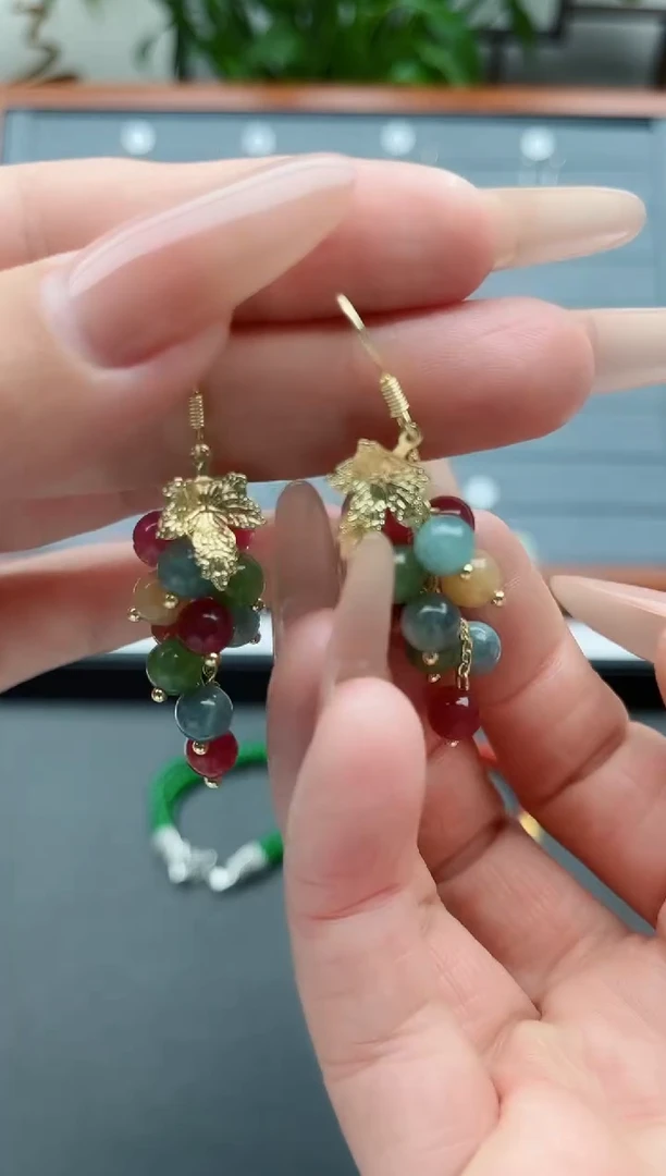 【闪购商品】石英质玉耳饰银S925镶嵌16