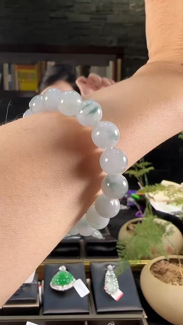 【闪购商品】翡翠手串未镶嵌天然缅甸翡翠蓝飘花手珠串