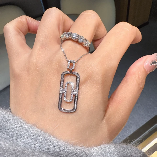 QANNA【满钻大号回形针】18K金轻奢经典情侣同款钻石吊坠（不含链）AP